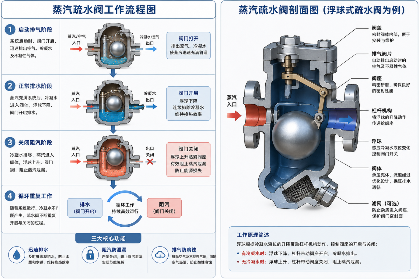 蒸汽疏水阀的工作流程图 蒸汽疏水阀的工作流程图
