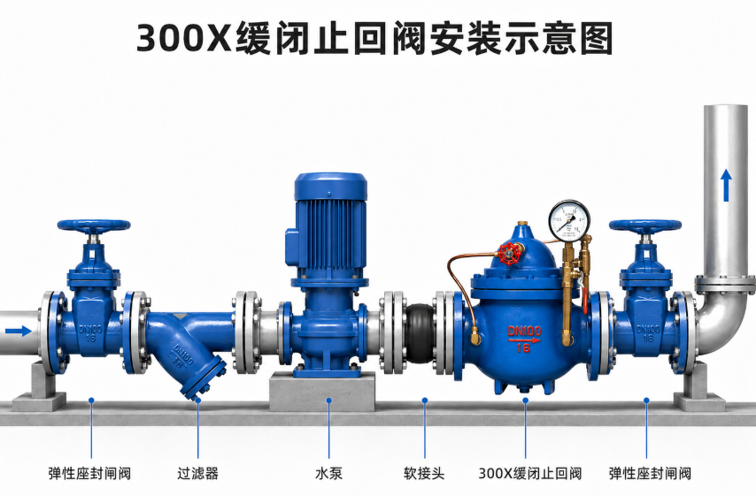 300X缓闭止回阀安装示意图