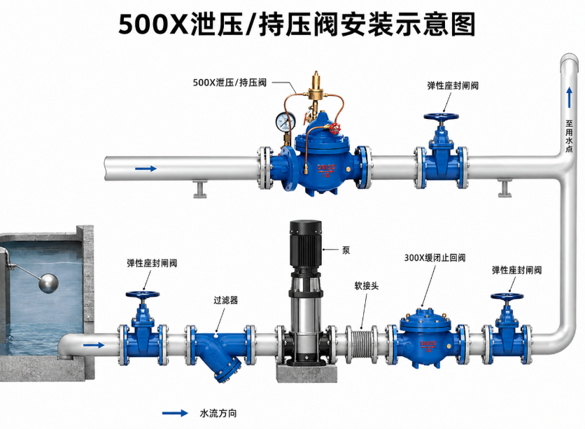 500X泄压/持压阀安装示意图