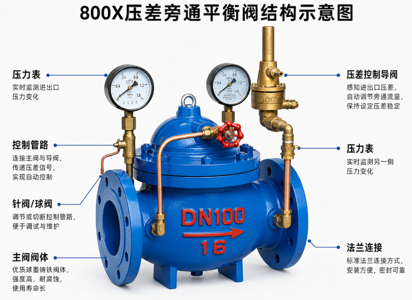 800X压差旁通平衡阀的主要结构