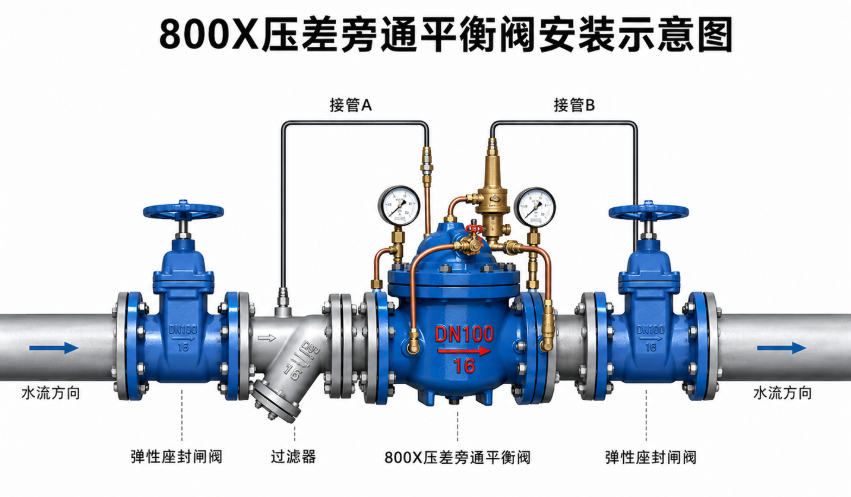 800X压差旁通平衡阀安装示意图