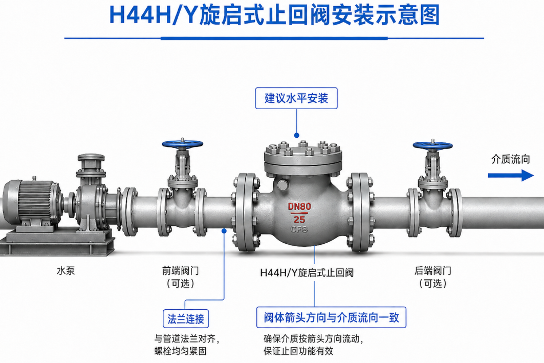 H44H/Y旋启式止回阀安装示意图